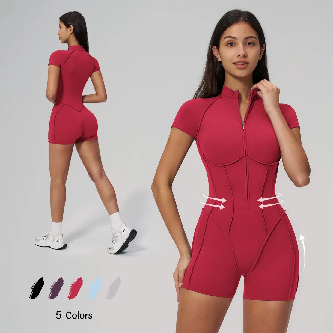 Women's High-Stretch Zipper Sports Jumpsuit - Skin-Friendly Breathable Slim
